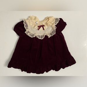 Little Goodies by Good Lad burgundy velvet baby bib dress vintage